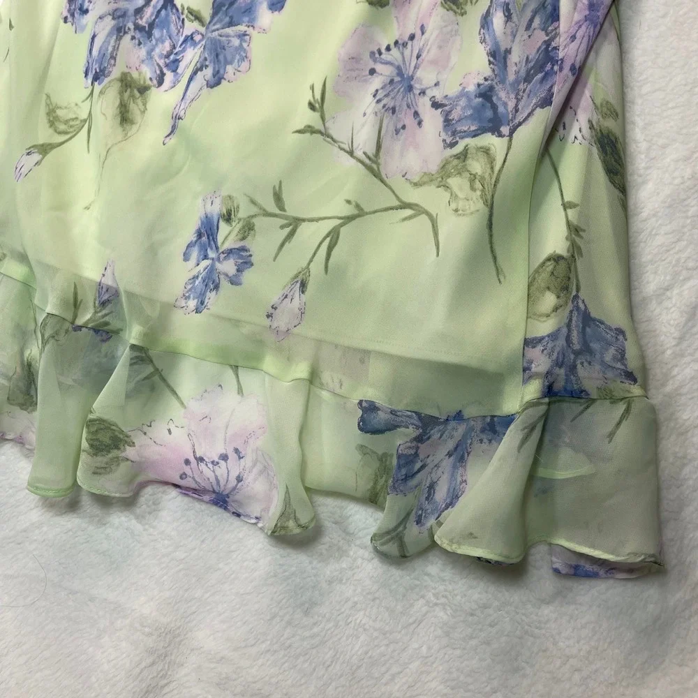 VTG Maxi Skirt 2 Pc Set Women M Floral Fairy Chiffon Lettuce Hem Church Romantic